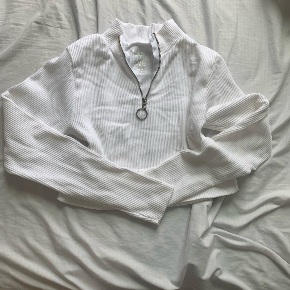 Zara White Ribbed Zipper Top